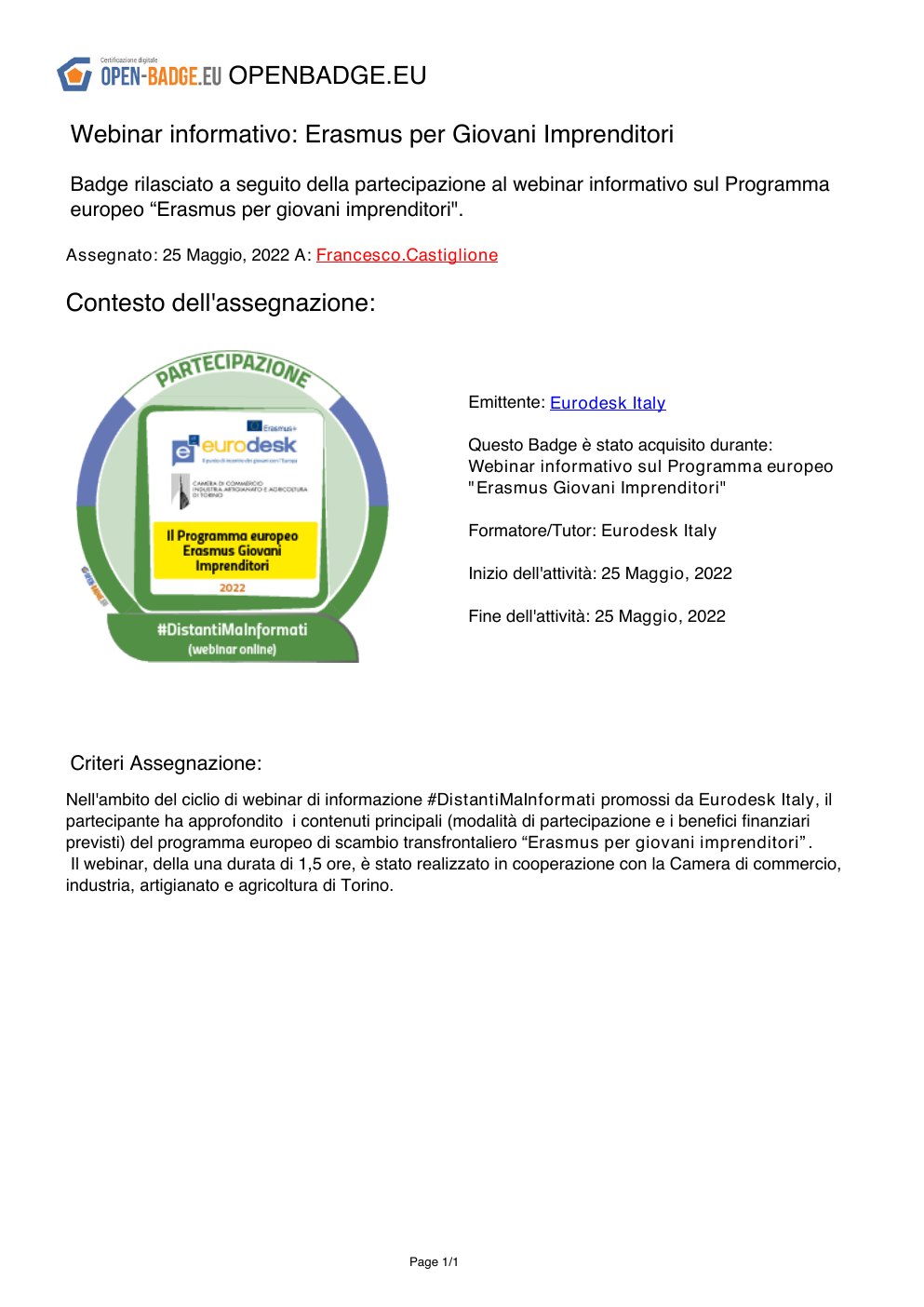 Preview of Webinar informativo: Erasmus per Giovani Imprenditori