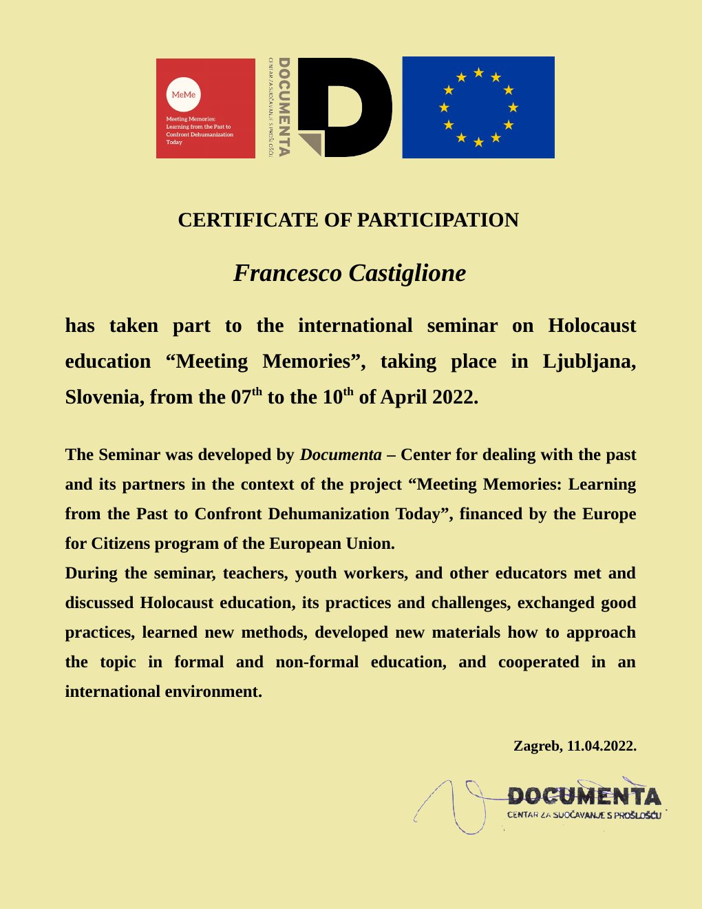 Preview of Meeting Memories Participation Certificate